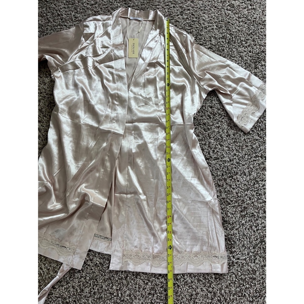 Ekouaer Womens Champagne Satin Lace Trim Robe XL Silky Kimono Bathrobe NWT - Picture 6 of 8
